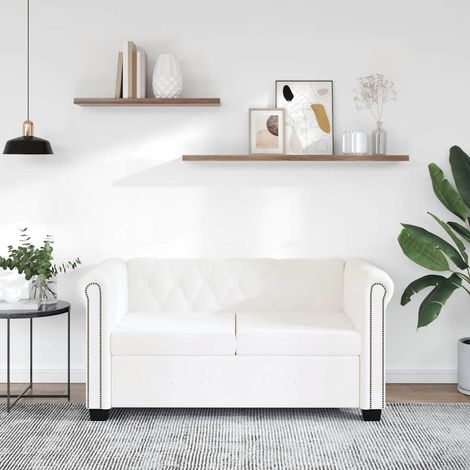 Chesterfield-Sofa 2-Sitzer Kunstleder Weiß