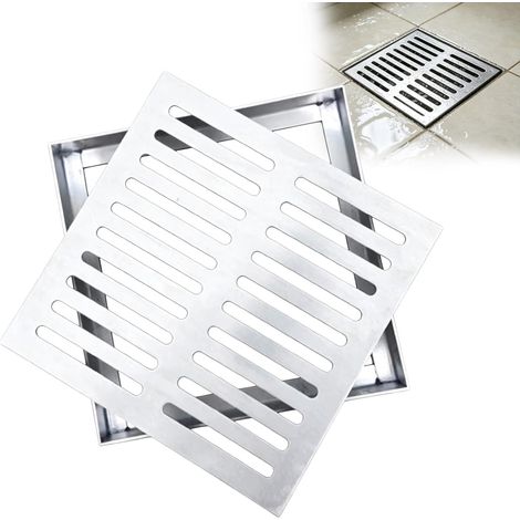 200 × 200 × 20 mm - Siphon de sol en acier inoxydable 304 - Avec cadre : grille d'évacuation carrée en acier inoxydable 304 - Antidérapante - Pour salle de bain extérieure, jardin, terrasse (1/5)