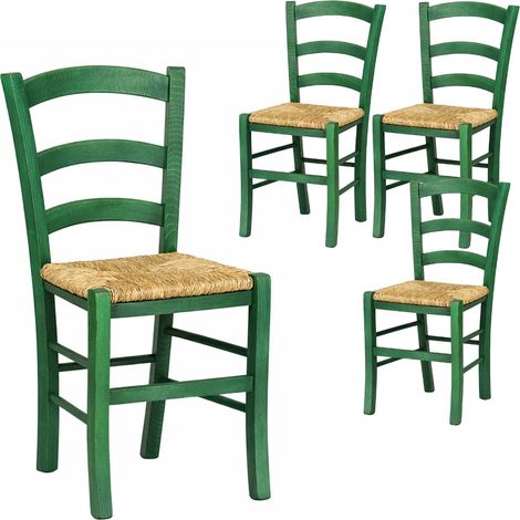 4 Sedie paesana in legno Verde con seduta in paglia - Misura 43x42x86 cm - Sedia tradizionale robusta - Per casa, cucina, agriturismo e ristorante (1/5)