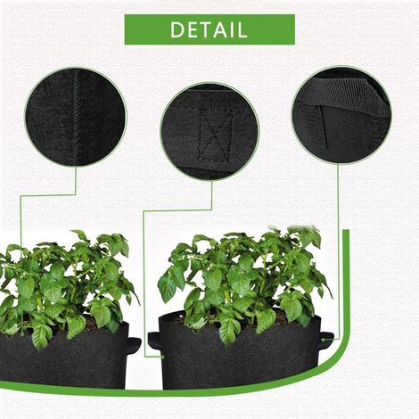 Lot de 10 sacs de culture de 5 gallons en tissu non tissé respirant, idéaux pour les pommes de terre, les champignons, les pots pliables et les jardinières d'extérieur avec poignée de transport. (1/5)