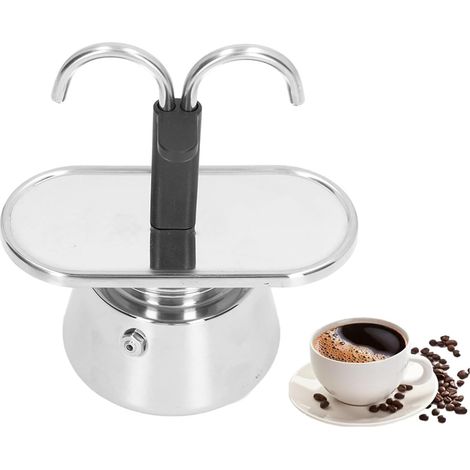 Machine à expresso sur cuisinière 2 tasses, pot à moka à double tuyau en acier inoxydable de 100 ml, passoire épaissie, pot à moka, percolateur italien pour la maison et le camping (1/5)