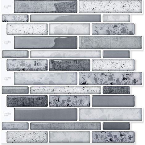 10 Pieces, Self-Adhesive Wall Tiles, Vinyl Kitchen Backsplash, Marble Wall Stickers, 30x30cm, Grey (1/5)