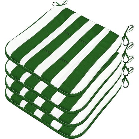 Lot De 4 Coussins Pour Chaise Cuisine Coton Doux Lavables Universelles Matelassé Rayures - Vert (1/4)
