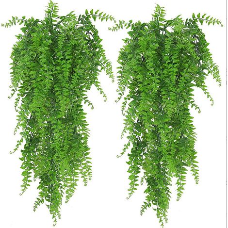 Lot de 2 guirlandes de fougères artificielles suspendues, feuilles de lierre en plastique pour décoration intérieure et extérieure, pour salon, balcon, chambre