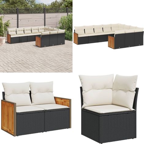 Salon de jardin 10 pcs avec coussins noir résine tressée - Ensemble Salon De Jardin - Meuble Extérieur - Salon De Jardin Pliable - Set De Salon De Jardin - Fauteuil De Jardin - Home & Living (1/5)