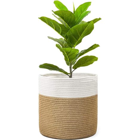 Panier à Plantes en Corde de Coton pour décoration Intérieure, Grand Pot de Fleurs Tressé, Cache Pot Plante Interieur, Panier de Rangement pour Jouets Vêtements (20CM) (1/5)
