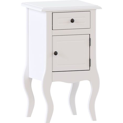 Nishano White Bedside Table Cabinet Nightstand Unit 1 Drawer 1 Door Bedroom Storage