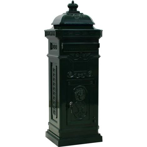 Boîte aux lettres en colonne en aluminium antirouille de style rétro (verte) (1/5)