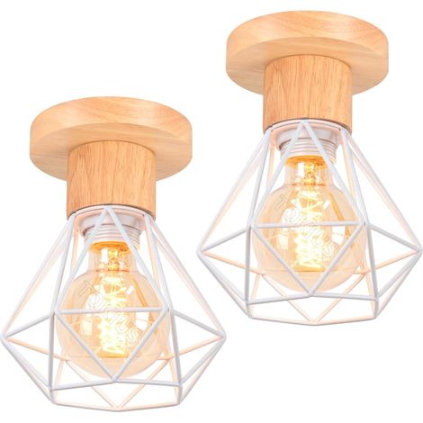 Industrielle Pendelleuchte – 2er-Set – Metall und Holz – Retro-Diamantdesign – Wohnzimmer, Küche, Schlafzimmer – Ø 16 cm, Schwarz (1/5)