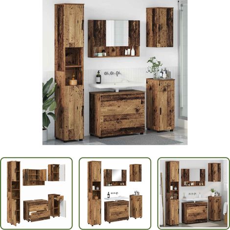 vidaXL Altholz -  Badezimmermöbel-Set mit Tür 5 pcs Altholz Sperrholz und Metall (1/5)