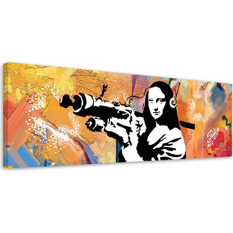 Tableau sur toile Banksy Mona Lisa et le Bazooka 90x30 (1/5)