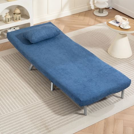 REDOM Sillón cama convertible, respaldo ajustable en 5 posiciones, con cojín, estructura de metal azul (1/5)