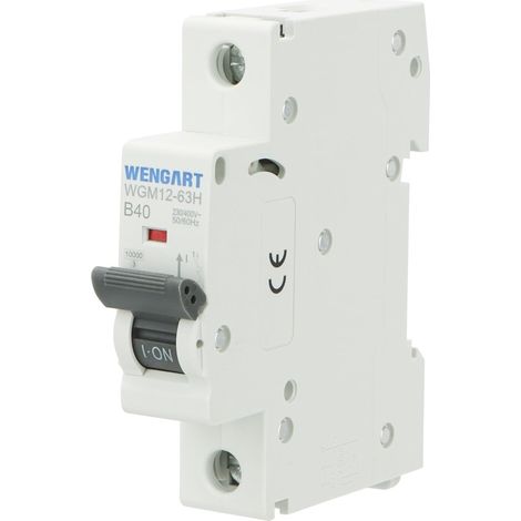 Disjoncteur 1P 40A Courbe B 10kA WGM12-63H Rail DIN Protection forte puissance 40A en courbe B ultra-réactive pour lignes longues et charges résistives. (1/5)