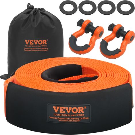 VEVOR Kit de recuperation de sangle de remorquage robuste, 76,2 mm x 9,1 m, corde de treuil pour proteger les arbres, 16329 kg, boucle triple renforcee, manchons de protection, pour camion Jeep SUV
