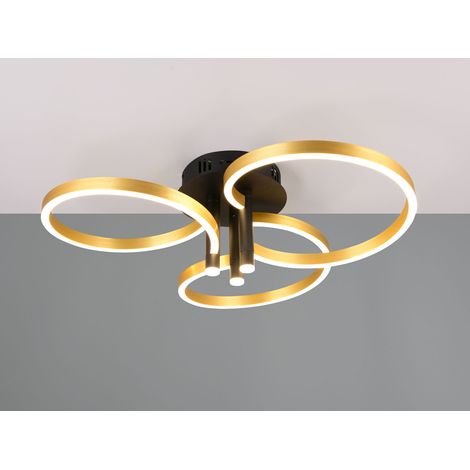 Große LED Deckenleuchte CARUSO Schwarz Gold dimmbar über Lichtschalter, Ø 65cm