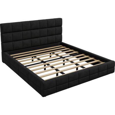 Polster-Plattformbett 180x200 cm aus schwarzem Samt mit Kopfteil MODENUIT (1/5)