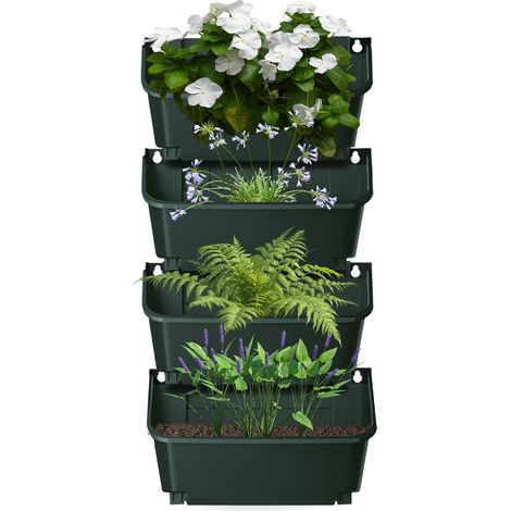4 pièces Jardinière verticale Pot de plantation mural pot de fleurs à Suspendue - intérieur et extérieur - pour Cour,Jardin,Balcon (vert militaire) (1/5)
