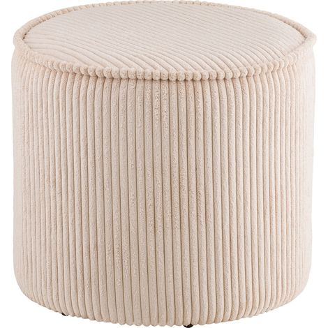 Pouf Taupo in velluto a coste beige ø40×35 cm