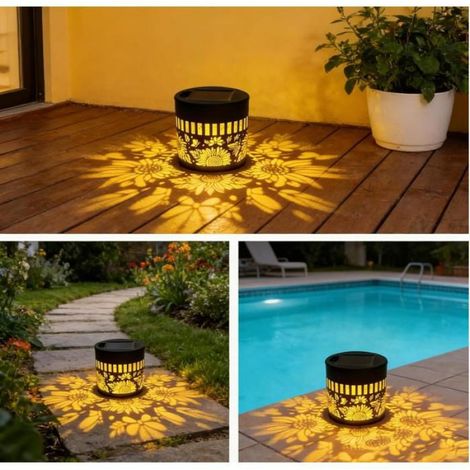 2 Lanternes Solaires, Motif Fleur, Métal, IP65, Jardin, Terrasse (1/5)