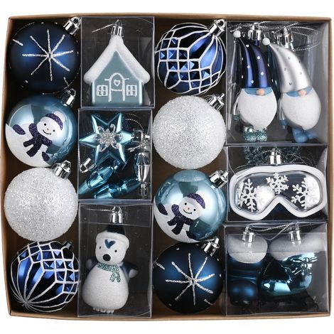 Boule de Noel pour Decoration Noel,40pcs Boules de Noel Bleu Argenté pour Deco Sapin de Noel,Personnalisée,Incassable,GNOME Chaussette à Suspendre,Cadeau Noel (1/5)