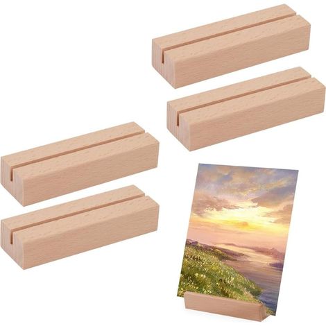 Juego de 4 portatarjetas de madera, 10×2,9×2 cm, adhesivo de doble cara, para menús/mesas/bodas/banquetes.