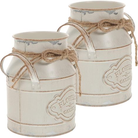 Seaux à Fleurs Vintage en Fer 2pcs, Pot de Fleurs Décoratif Poignée en Corde, Support pour Bulbes et Petites Plantes, Décoration pour Bar ou Chambre (1/5)