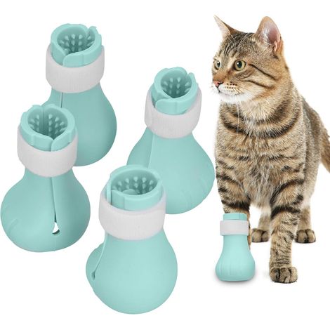 Chaussons anti-griffures pour chat, lot de 4, protège-griffes en silicone, gants à griffes ajustables, protections pour pattes en silicone pour le bain (Vert menthe) (1/4)