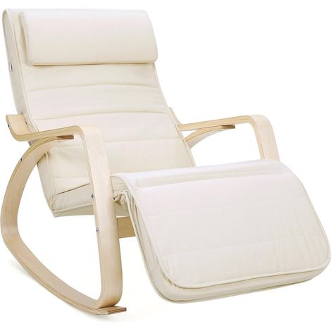 Songmics – Fauteuil à bascule beige – Housse 100% coton – Repose-pieds réglable 5 niveaux – Charge max 150 kg – Design ergonomique