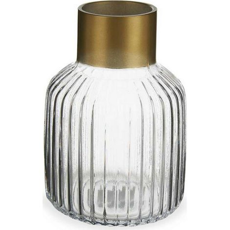 Vaso Righe Dorato Trasparente Vetro (14,5 x 22 x 14,5 cm) (1/2)