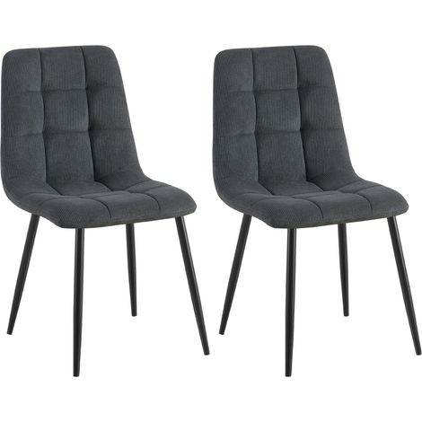 Lot de 2 chaises de salle à manger coutures décoratives carrées en velours côtelé noir et métal noir 100007414