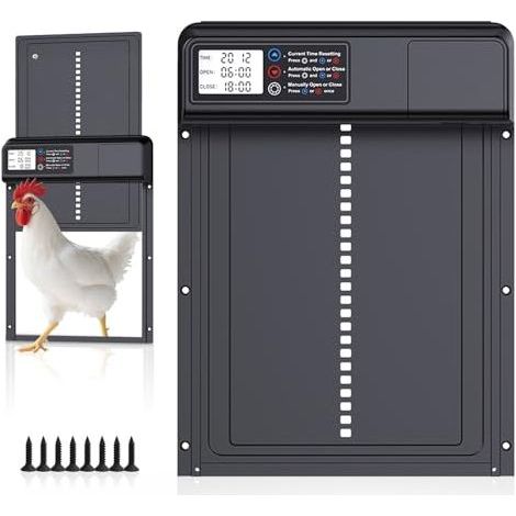 [NEVER USED] Automatic Chicken Coop Door Battery Operated with Waterproof LCD Screen, Aluminum Automatic Chicken Coop Door with Timer, Anti-Pinch Function, Low Battery Warning (1/4)