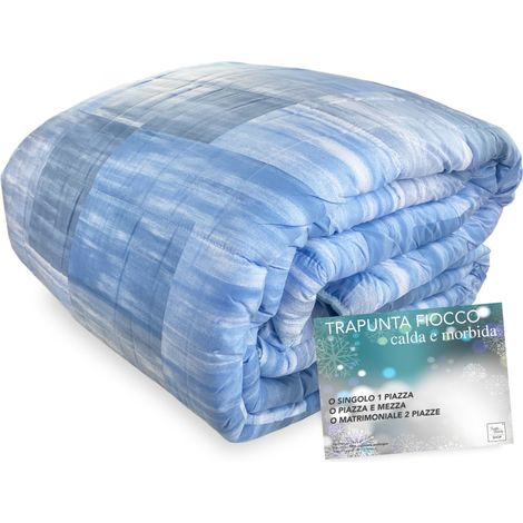 FIOCCO © QUADRI QUILT en bleu Couette d'hiver fabriquée en Italie 2 PLACES