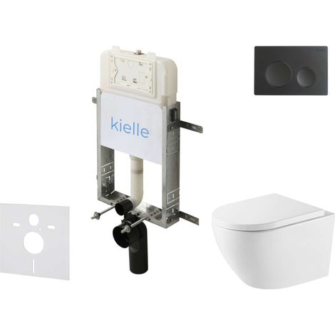 kielle Genesis New - Conjunto de instalación empotrada, inodoro Oudee, Vortex Rimless+, asiento softclose y pulsador Gemini New I, negro mate 30528SZ66 (1/5)