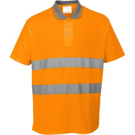 Polo Cotton Comfort con cuello en contraste y línea fluorescente S171 XS Naranja