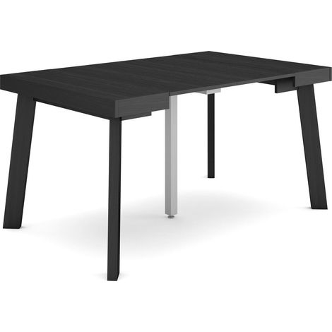 Skraut Home - Table console extensible, Console meuble, 140, Pour 6 personnes, Pieds en bois, Style moderne, Noir (1/5)