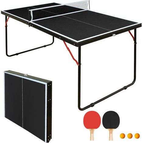Table de ping-pong pliante portable 137,2 cm avec filet, 2 raquettes et 3 balles, MDF, facile à ranger, noire - CHICFURN (1/5)