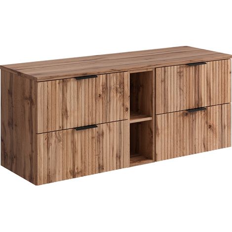 Mobile sotto lavabo sospeso scanalato con nicchie L140 cm Naturale chiaro - ZEVARA (1/4)