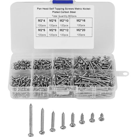 800PCS M2 Vis autotaraudeuses, Pan Head Vis autotaraudeuses, 4-20mm. (1/5)
