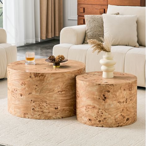 Set de 2 tables basses rondes de rangement en MDF effet bois, Ø 62,8/44 cm, OKWISH (1/5)
