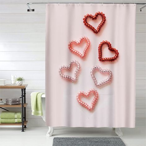 Rideau de douche cœurs Valentine doux romantique, polyester imperméable, 90x180 cm (1/5)