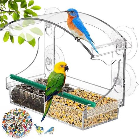 Fenster Vogelfutterhaus Acryl transparent mit 4 Saugnäpfen