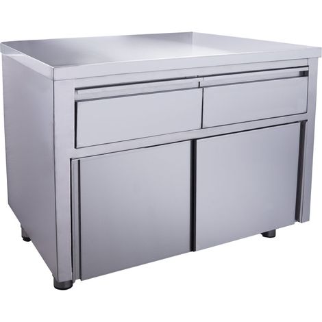 Armoire inox - 1200x700x850mm - 2 tiroirs - Porte coulissante - Sans dosseret - Saro