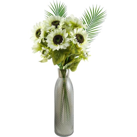 100cm White Artificial Sunflower Arrangement Glass Vase (1/4)