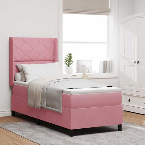 Cama tipo Box Spring con cabecera Rosa 80 x 200 cm Terciopelo (1/5)