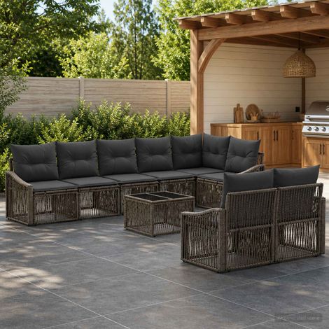 Salon de jardin modulable 9 pièces en polyrotin gris, 8 places, coussins lavables, 71.45kg - PANGIVO (1/5)