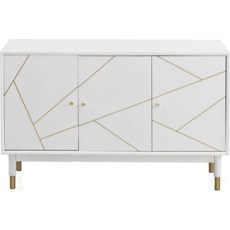 Buffet à trois portes laqué blanc avec façade ornée de dorures (1/5)