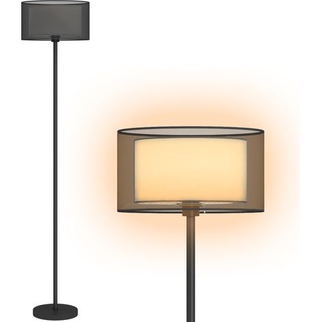 Floor Lamp for Living Room, Modern Standing Lamp with Double Layer Shade & Foot Switch, Minimalist Tall Pole Lampshade for Bedroom, Office, Black (1/5)