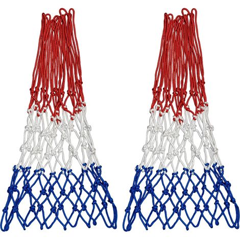 Lot de 2 Filet de basket-ball, Corde tressée polyester, 12 boucles, Rouge blanc bleu, Intérieur extérieur (1/5)