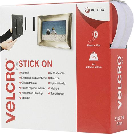 Velcro® VEL-EC60219 Self-Adhesive Hook and Loop Tape, 10,000 mm x 20 mm, White, Pack of 10 Meters