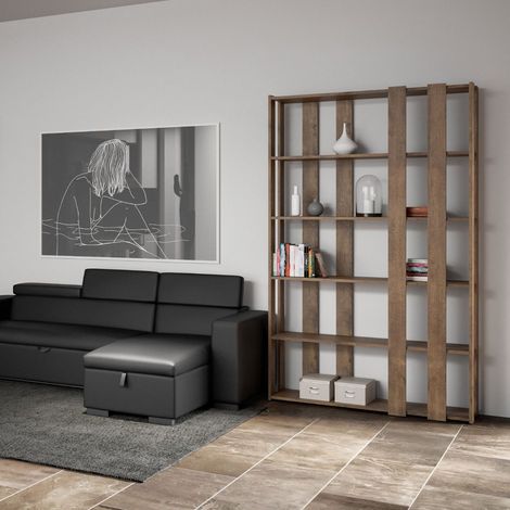 Libreria a parete design moderno legno 5 ripiani soggiorno Kato E Small Wood (1/3)